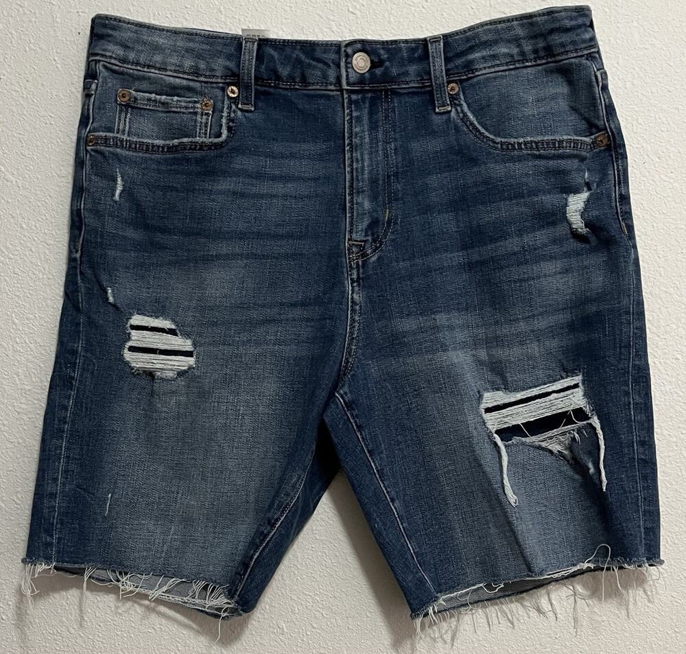 Aeropostale Women's Blue Denim Shorts Size 36 Mid Rise Stretch 5-Pocket Button